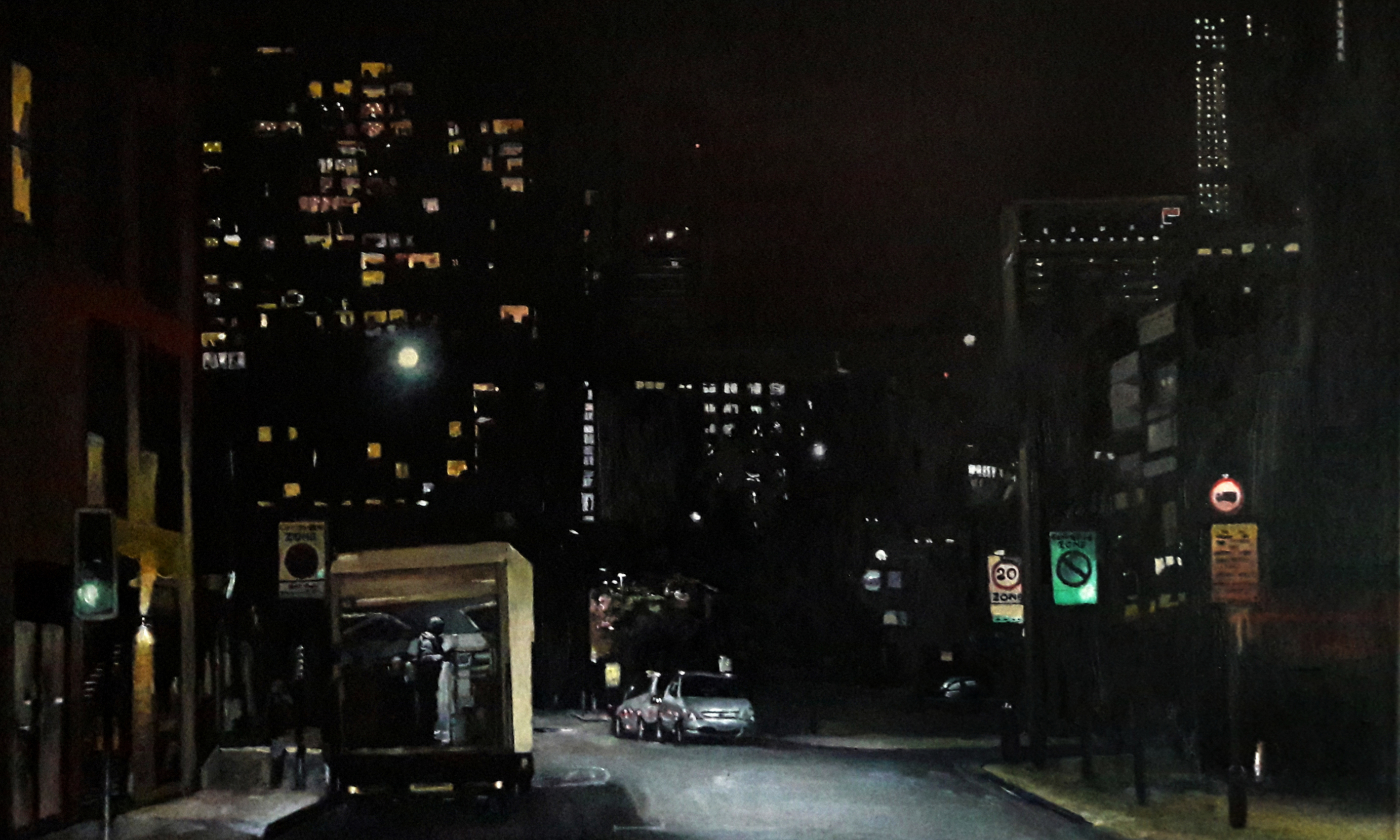 East India Dock Road 8.10pm oil on canvas
            80 x 100 cm