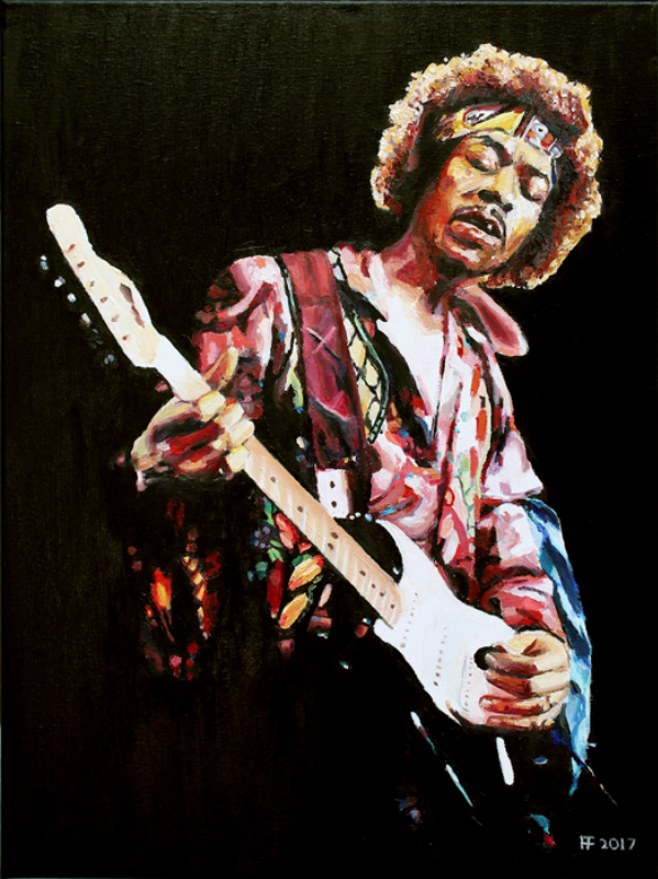 Jimi Hendrix oil on
            canvas 18 x 24 inches